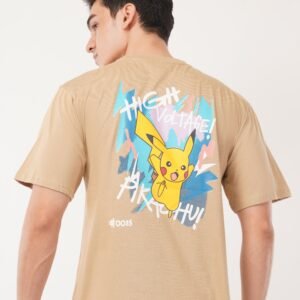 men beige anime graphic oversized t shirt | electric style streetwear tee